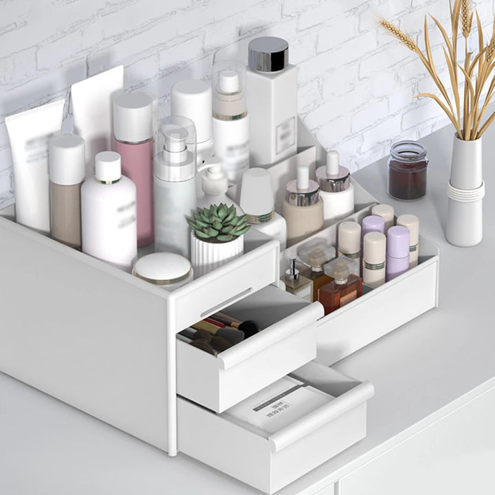 White Plastic Drawer Makeup Storage Box – Desktop Organizer for Cosmetics & Skincare
