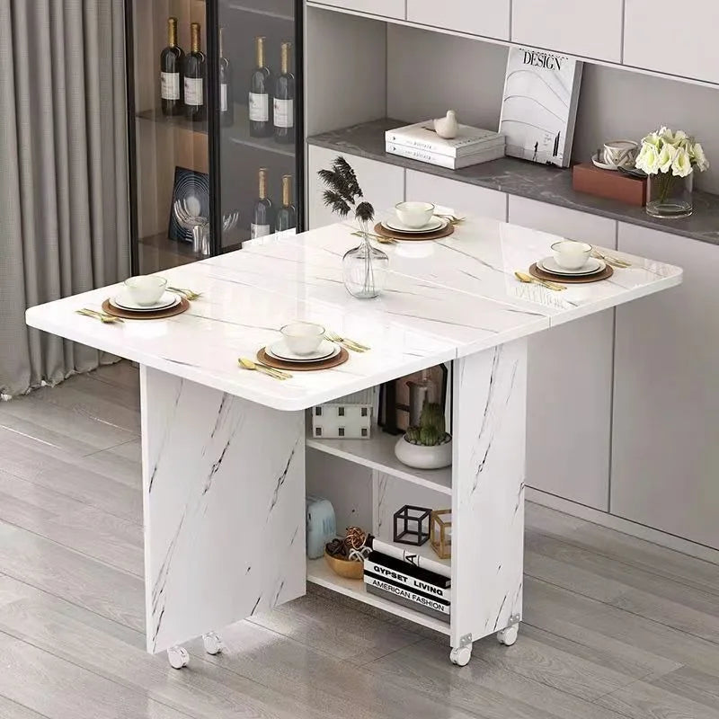 Foldable Rectangular Dining Table with Wheels – Space-Saving Multi-Functional Table for Small Apartments