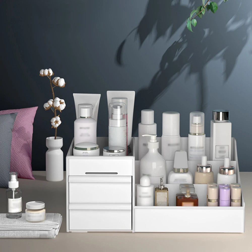 White Plastic Drawer Makeup Storage Box – Desktop Organizer for Cosmetics & Skincare