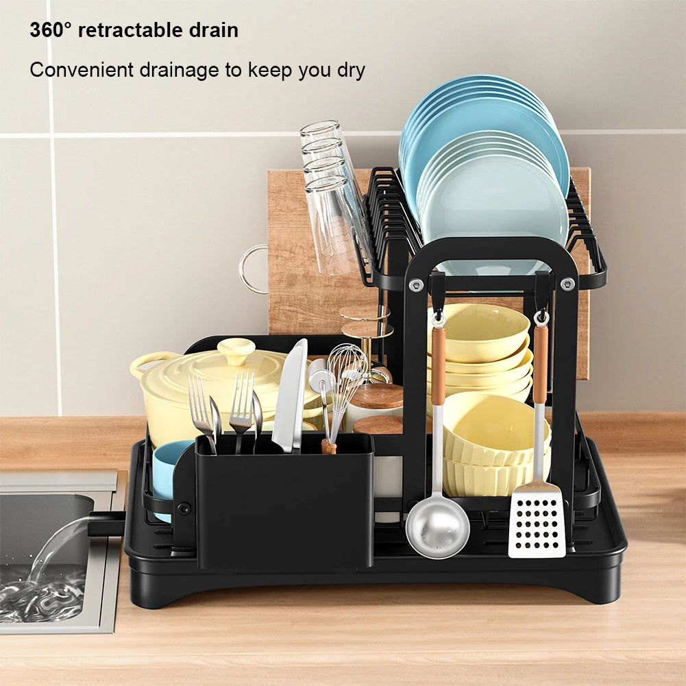 360° Rotating Double-Layer Kitchen Tableware Drying Rack
