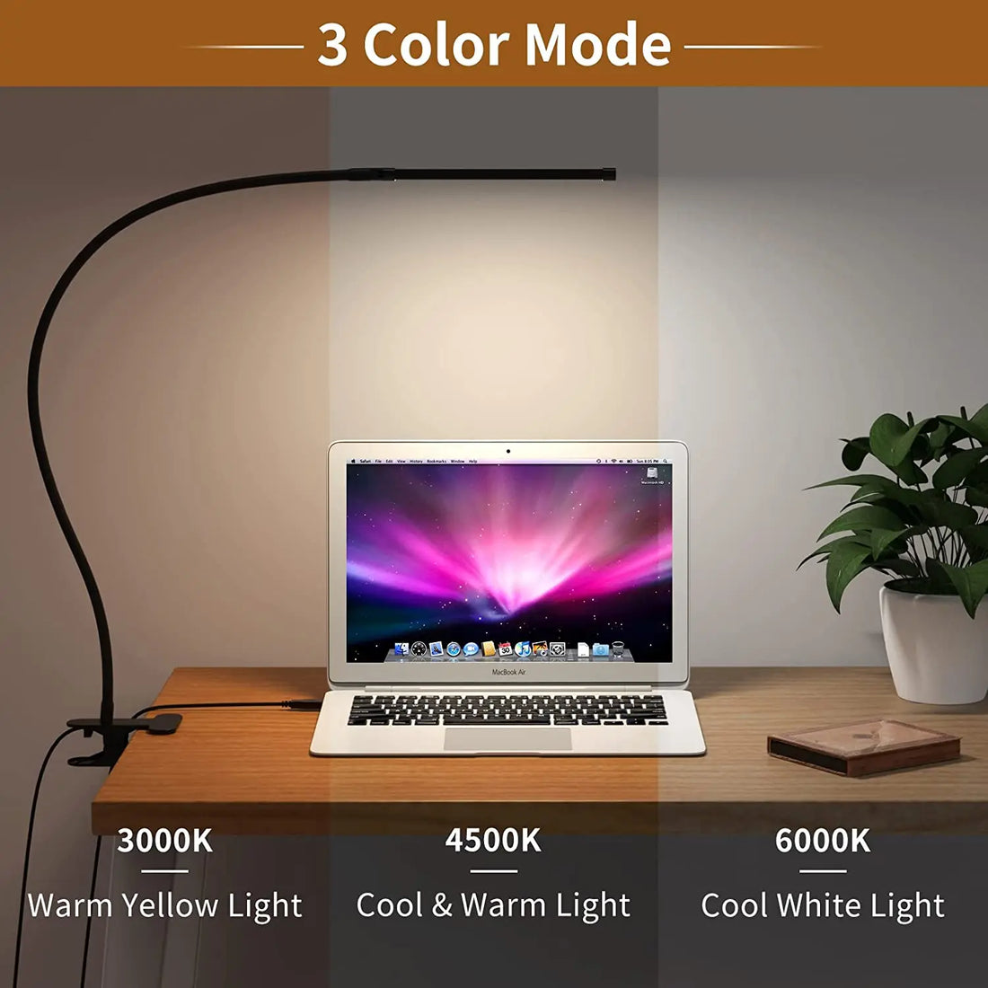 10W LED Clamp Desk Lamp – Dimmable Clip-On Reading Light with 3 Modes & 10 Brightness Levels, USB