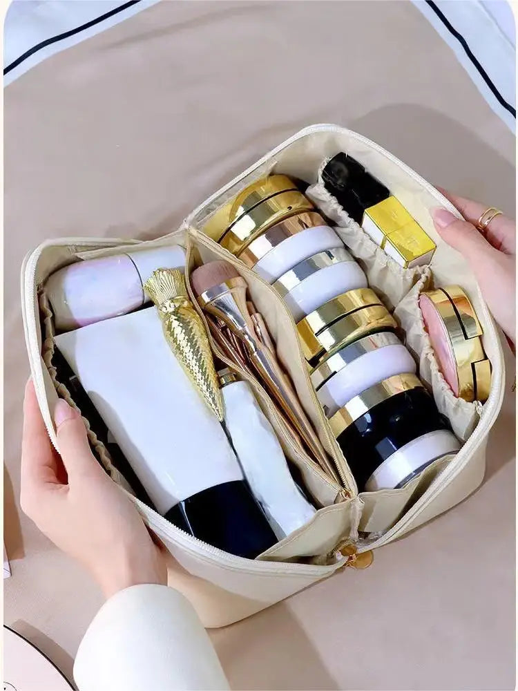 Large-Capacity PU Travel Cosmetic & Toiletry Bag – Multi-Functional Portable Organizer