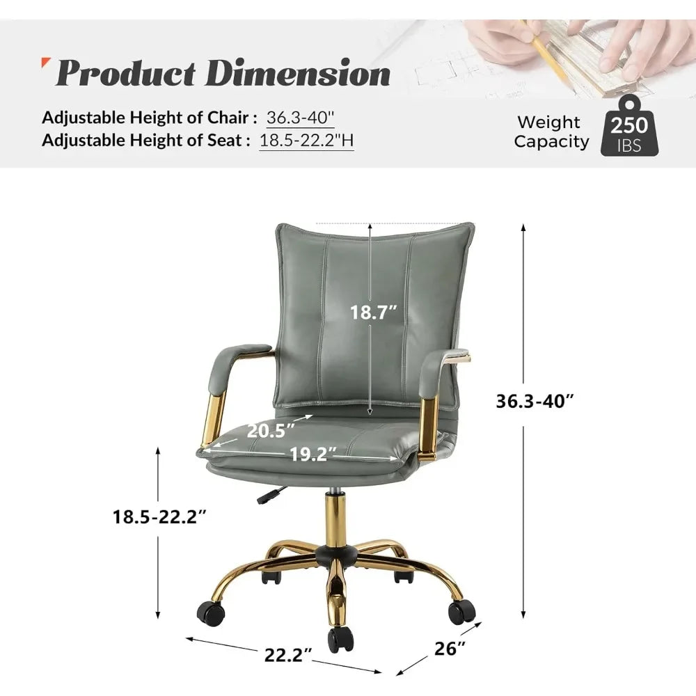 Adjustable Upholstered Home Office Chair with Golden Legs & Arms