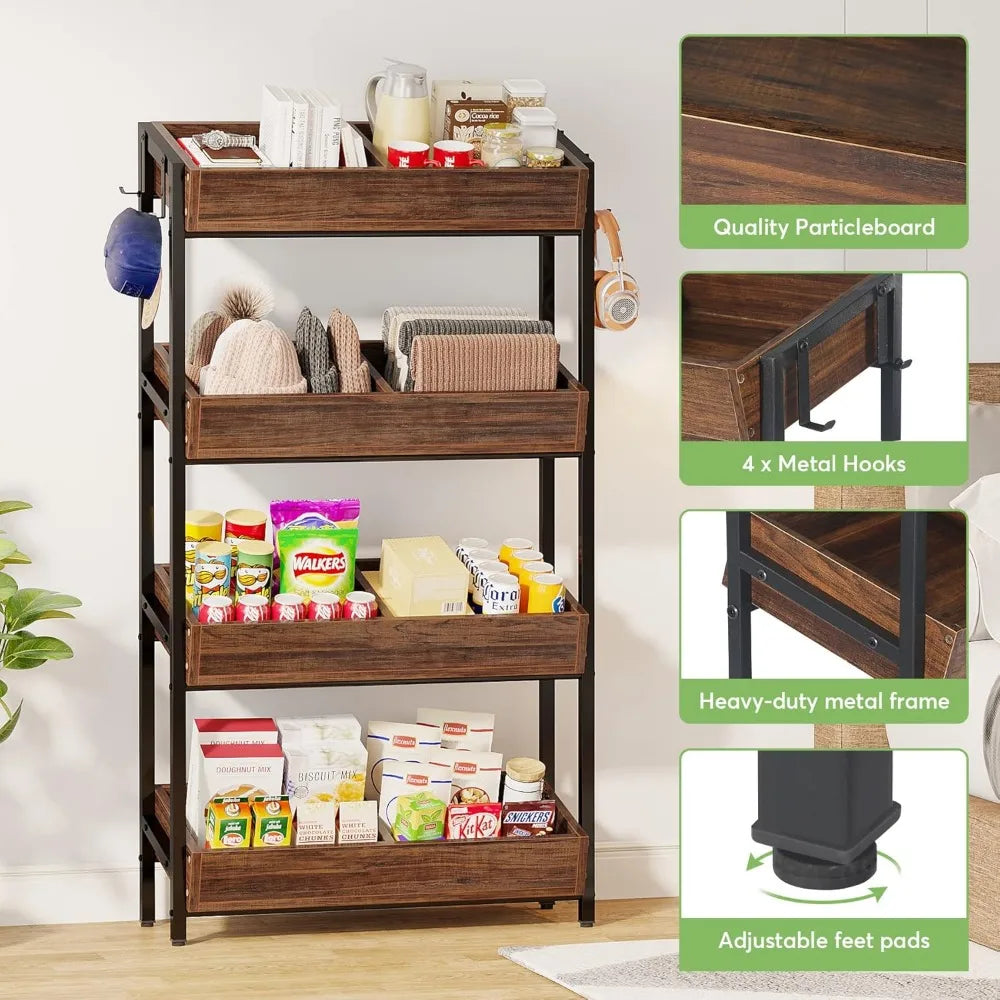 Tribesigns 4-Tier Wood Fruit & Vegetable Basket Stand