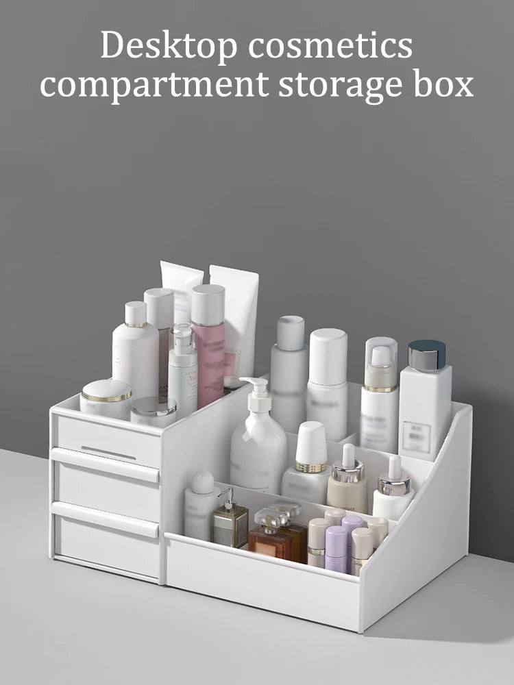 White Plastic Drawer Makeup Storage Box – Desktop Organizer for Cosmetics & Skincare