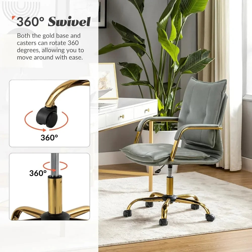 Adjustable Upholstered Home Office Chair with Golden Legs & Arms