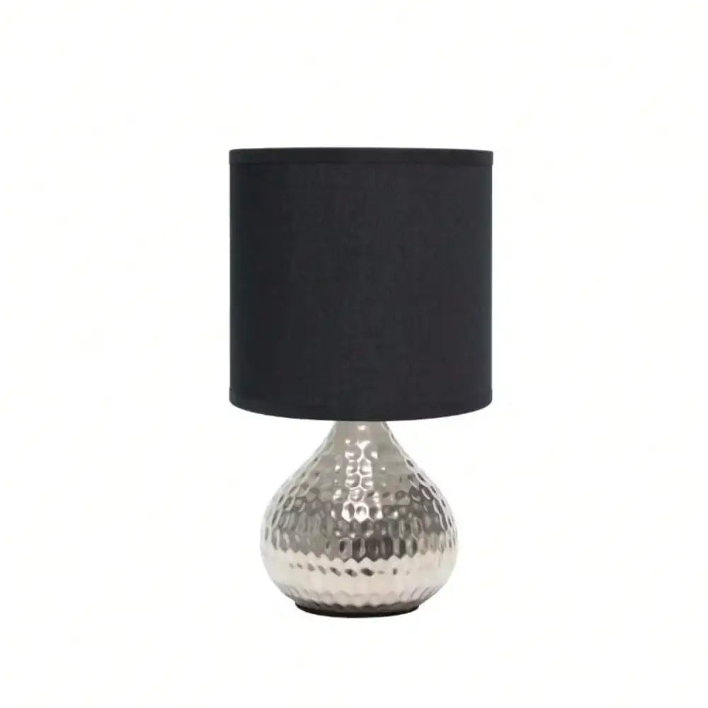 Silver & Black Hammered Drip Mini Table Lamp – 9.25" Bedside/Bedroom Accent Light