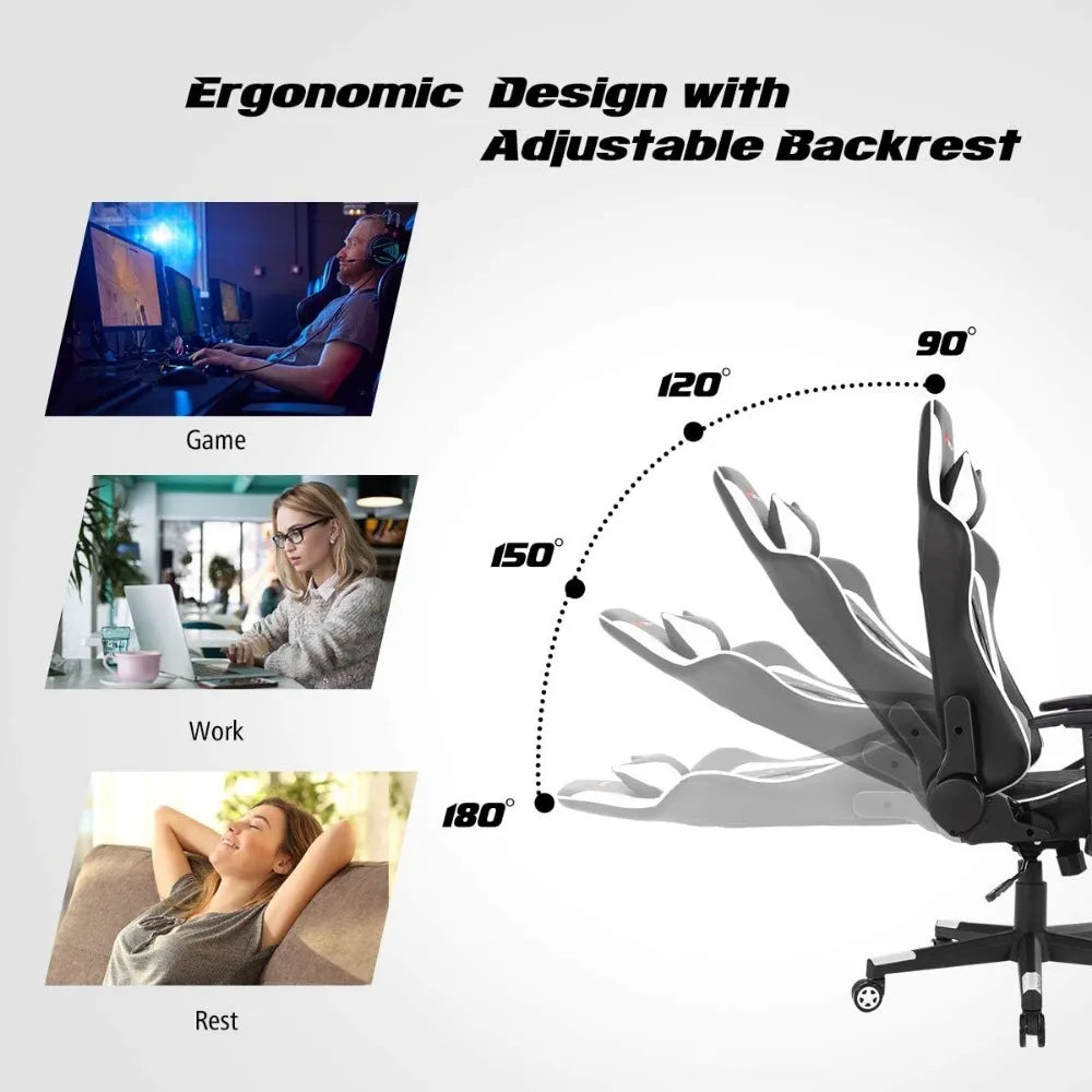 Gaming Desk & Chair Combo – Racing Style Workstation with Ergonomic High-Back Chair, Massage Lumbar Support & Headrest