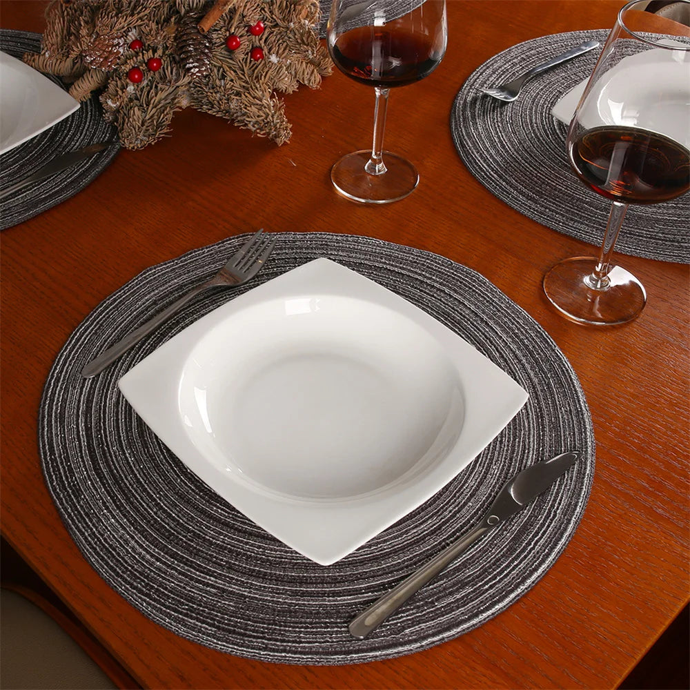 Set of 6 Round Braided Placemats – 34cm Washable Woven Heat-Resistant Table Mats