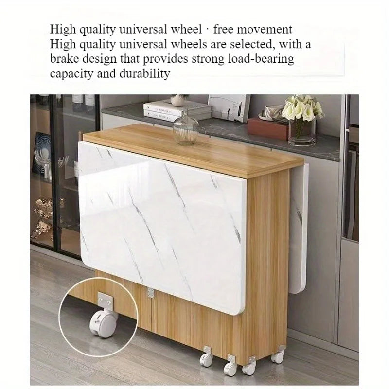 Foldable Rectangular Dining Table with Wheels – Space-Saving Multi-Functional Table for Small Apartments