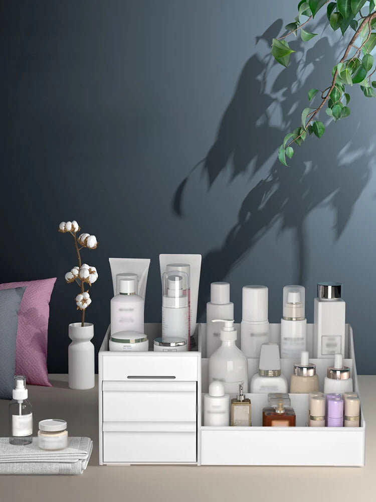 White Plastic Drawer Makeup Storage Box – Desktop Organizer for Cosmetics & Skincare