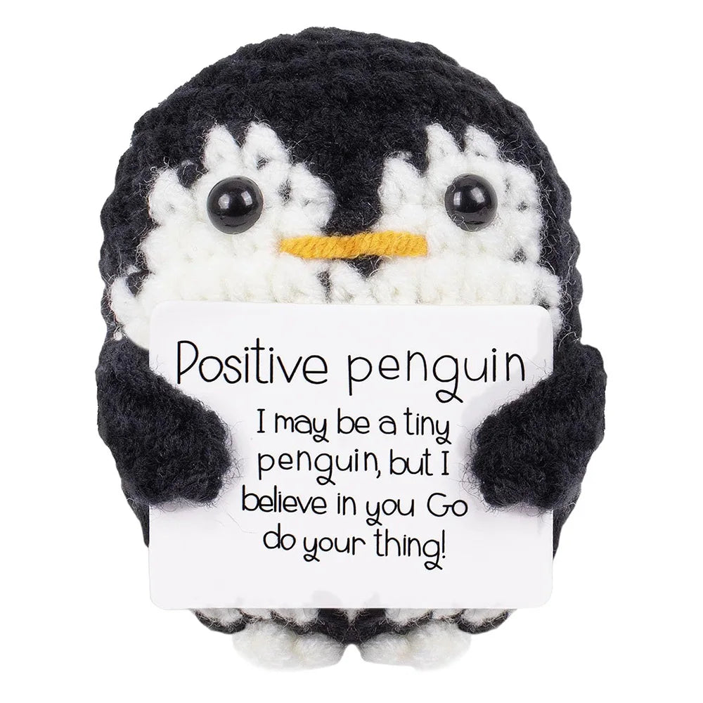 Handmade Knitted Penguin Doll with Positive Energy Card