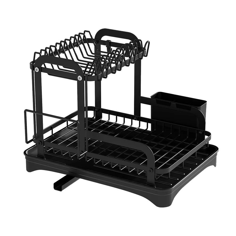 360° Rotating Double-Layer Kitchen Tableware Drying Rack