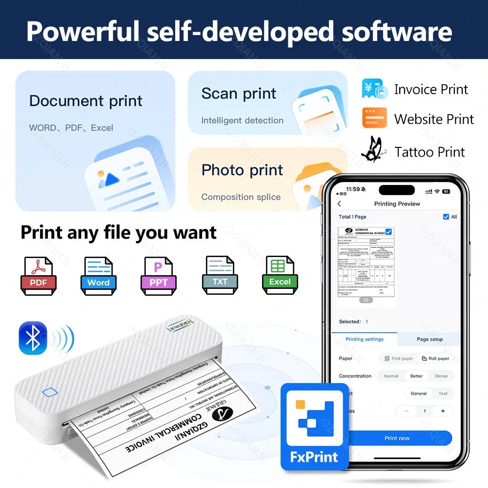 Portable A4 Thermal Bluetooth Printer – Photo & Document Printing Machine