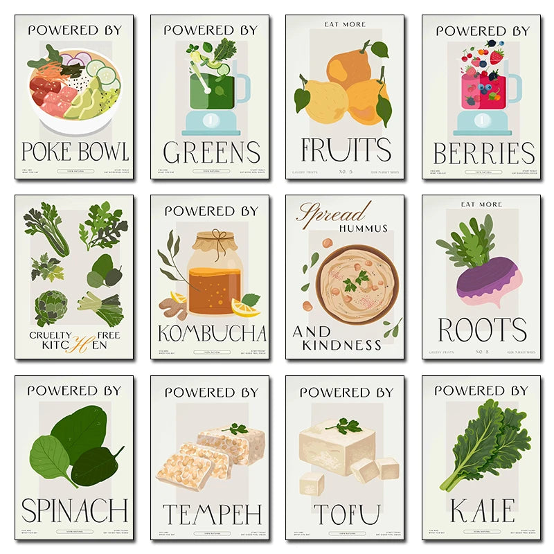 Eat More Fruits & Veggies Kitchen Wall Art – Canvas Poster (Frameless)