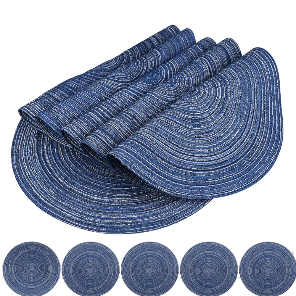 Set of 6 Round Braided Placemats – 34cm Washable Woven Heat-Resistant Table Mats