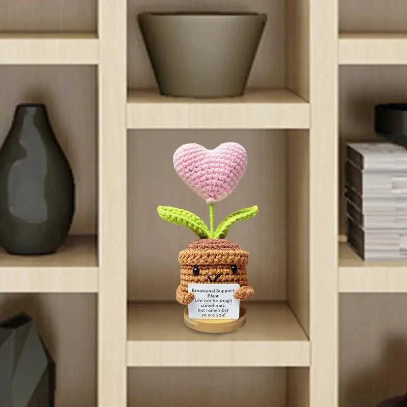 Positive Energy Heart Flower Hand-Woven Doll – Knitted Pocket Hug with Card