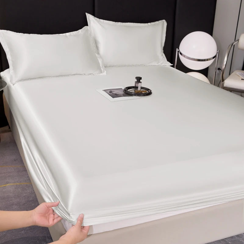 Satin Rayon Fitted Sheet – Solid Color Elastic Bed Cover