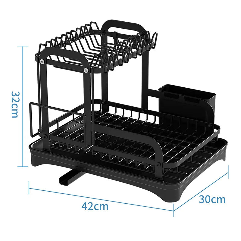 360° Rotating Double-Layer Kitchen Tableware Drying Rack