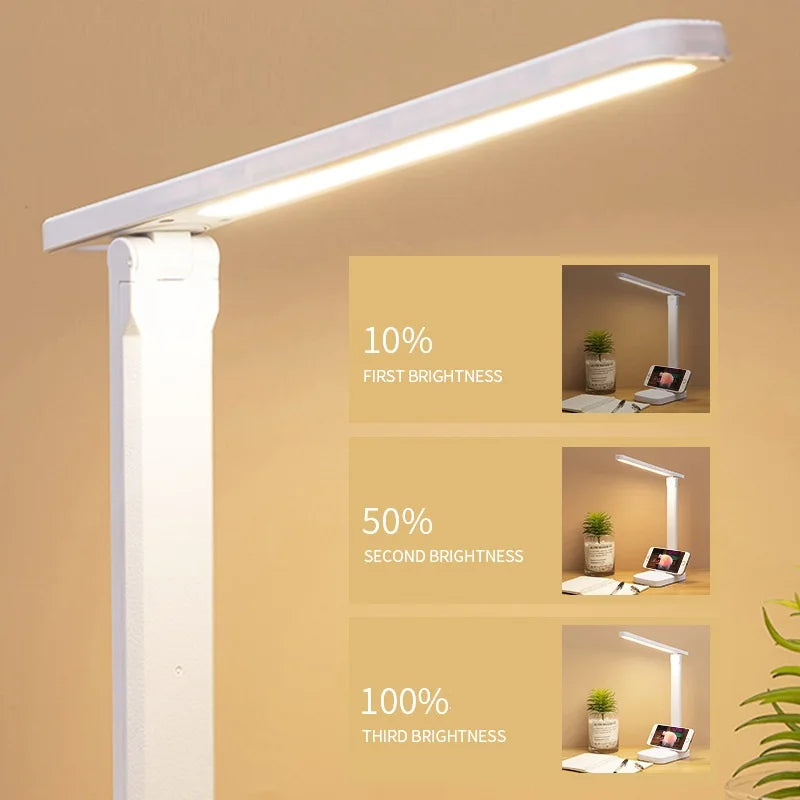 LED Table Lamp – Eye Protection, Touch Dimmable Reading Light, USB Rechargeable for Bedroom or Study