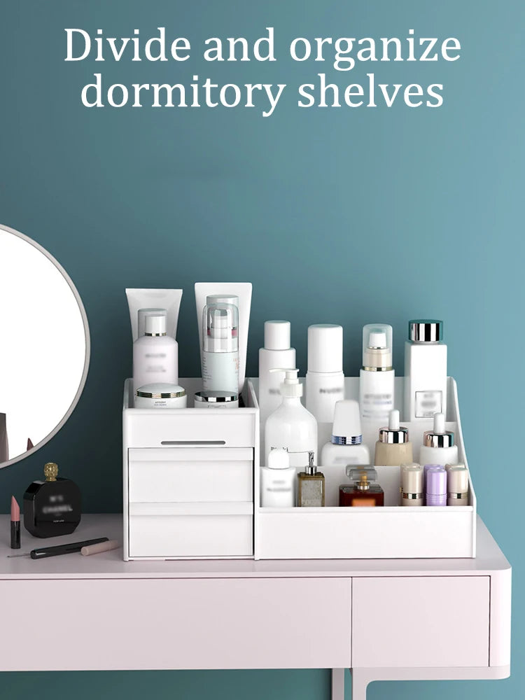 White Plastic Drawer Makeup Storage Box – Desktop Organizer for Cosmetics & Skincare