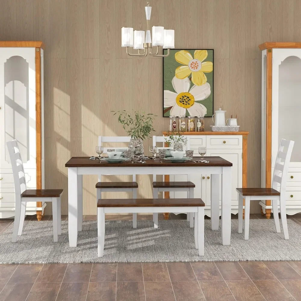 Rustic 6-Piece Dining Set – Walnut & White Finish