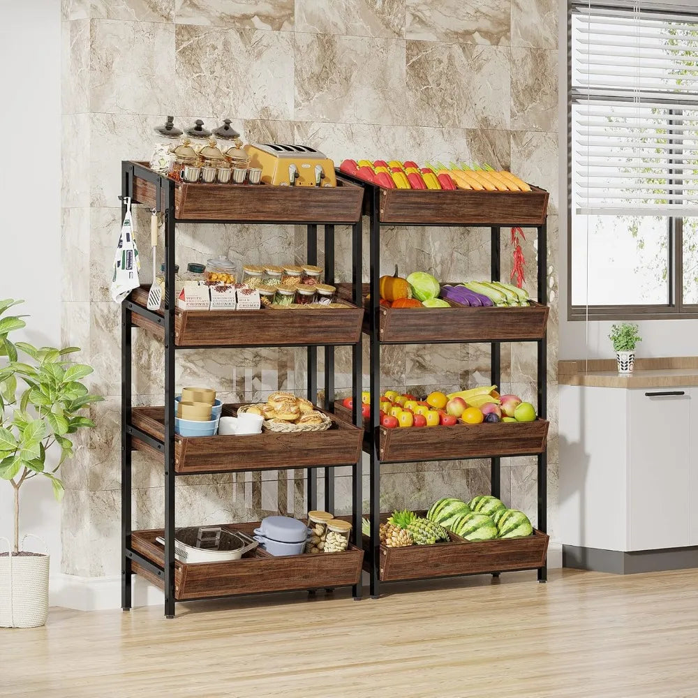 Tribesigns 4-Tier Wood Fruit & Vegetable Basket Stand