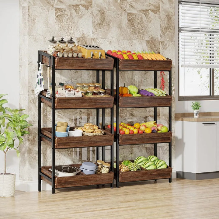 Tribesigns 4-Tier Wood Fruit & Vegetable Basket Stand