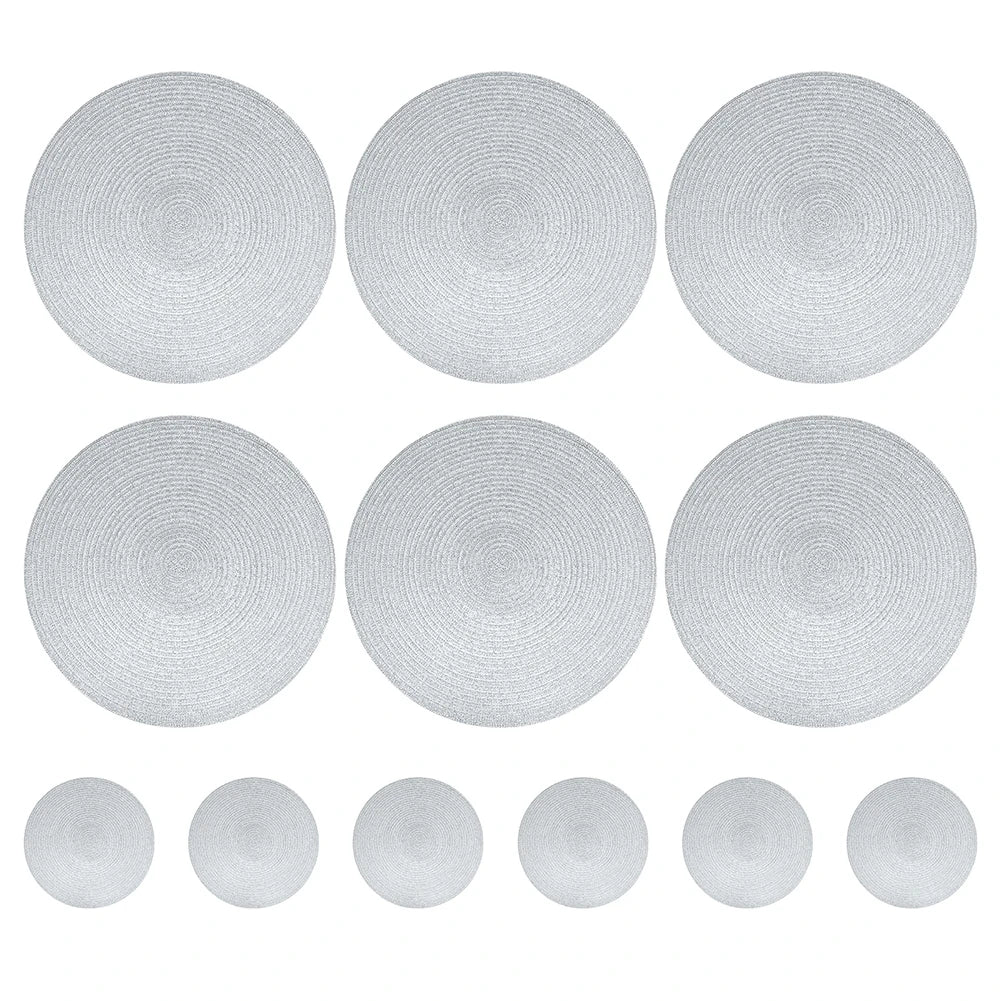 Set of 6 Round Braided Placemats – 34cm Washable Woven Heat-Resistant Table Mats