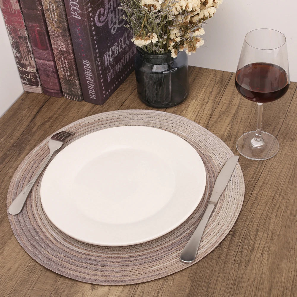 Set of 6 Round Braided Placemats – 34cm Washable Woven Heat-Resistant Table Mats