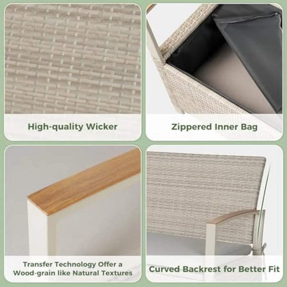 Wicker Outdoor Storage Bench with Cushion & Waterproof Liner