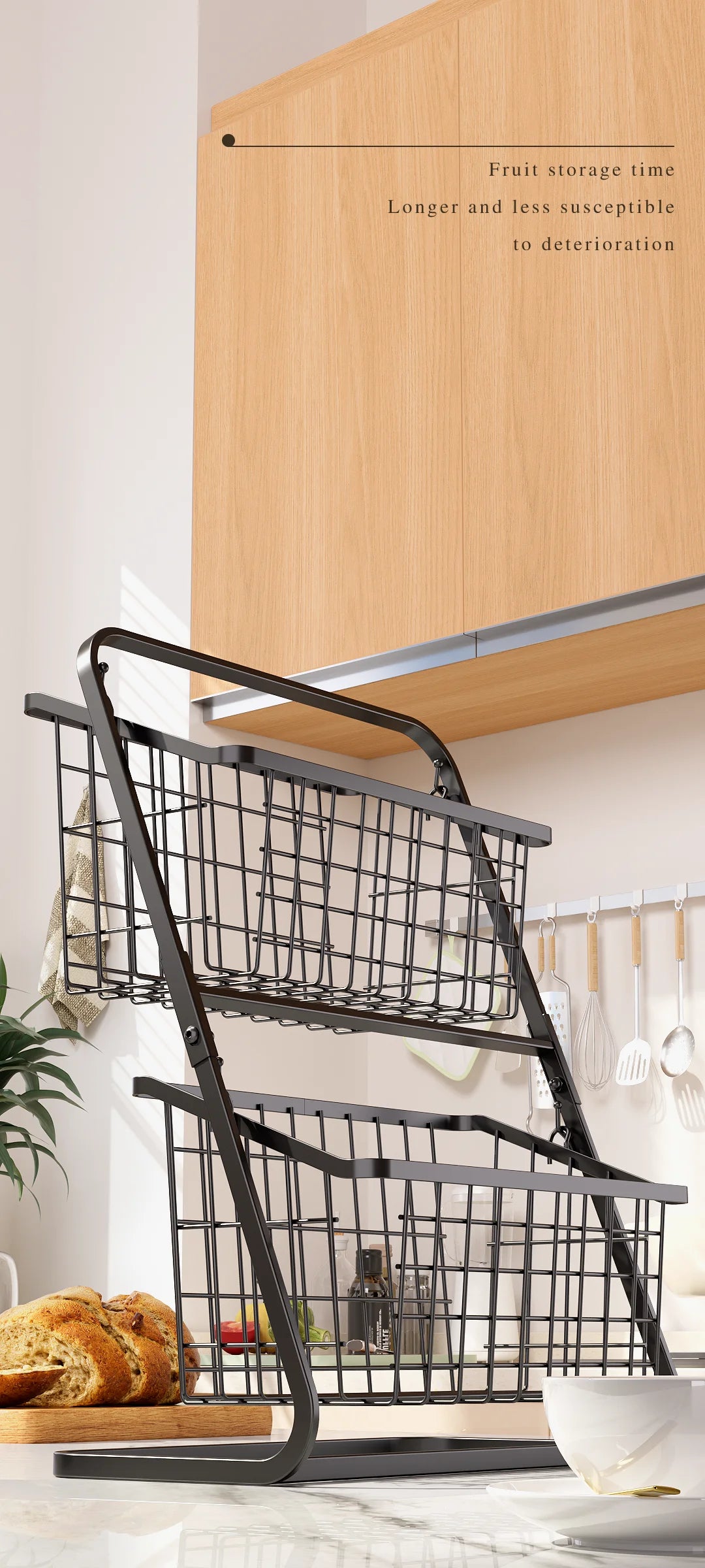 Black Multi-Layer Kitchen Vegetable & Fruit Storage Rack – Floor-to-Ceiling Organizer
