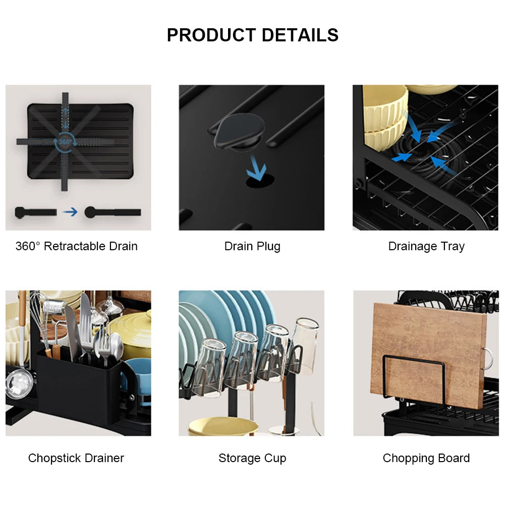 360° Rotating Double-Layer Kitchen Tableware Drying Rack