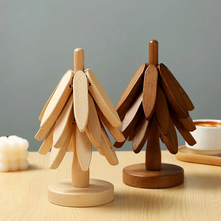 4PCS Bamboo Wooden Trivets – Tree Design Heat-Resistant Table Mats