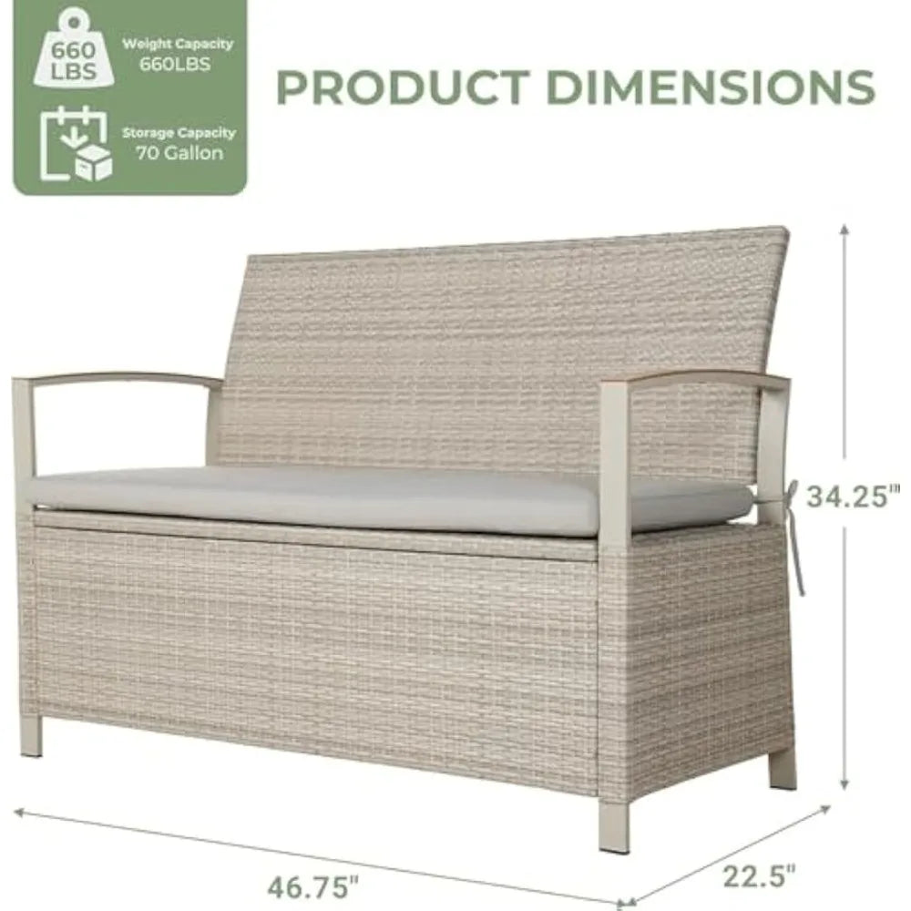 Wicker Outdoor Storage Bench with Cushion & Waterproof Liner