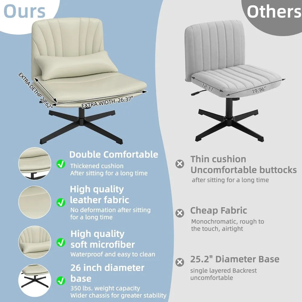 Criss Cross Armless Swivel Vanity & Desk Chair – Adjustable with Lumbar Support