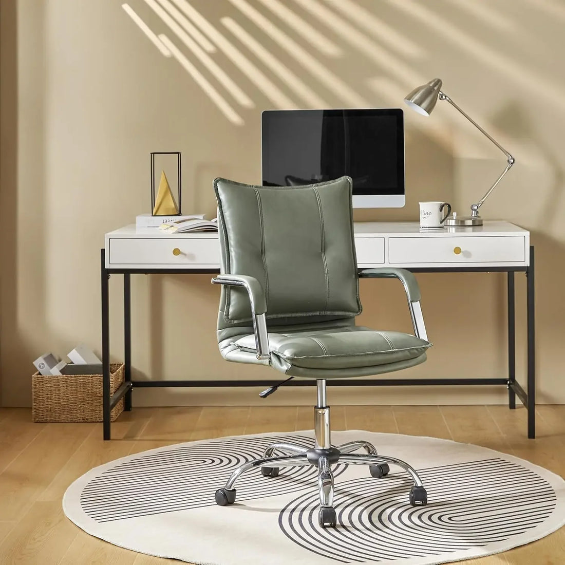 Adjustable Upholstered Home Office Chair with Golden Legs & Arms