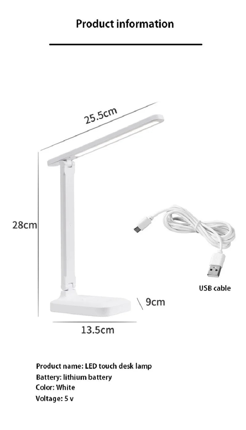 LED Table Lamp – Eye Protection, Touch Dimmable Reading Light, USB Rechargeable for Bedroom or Study