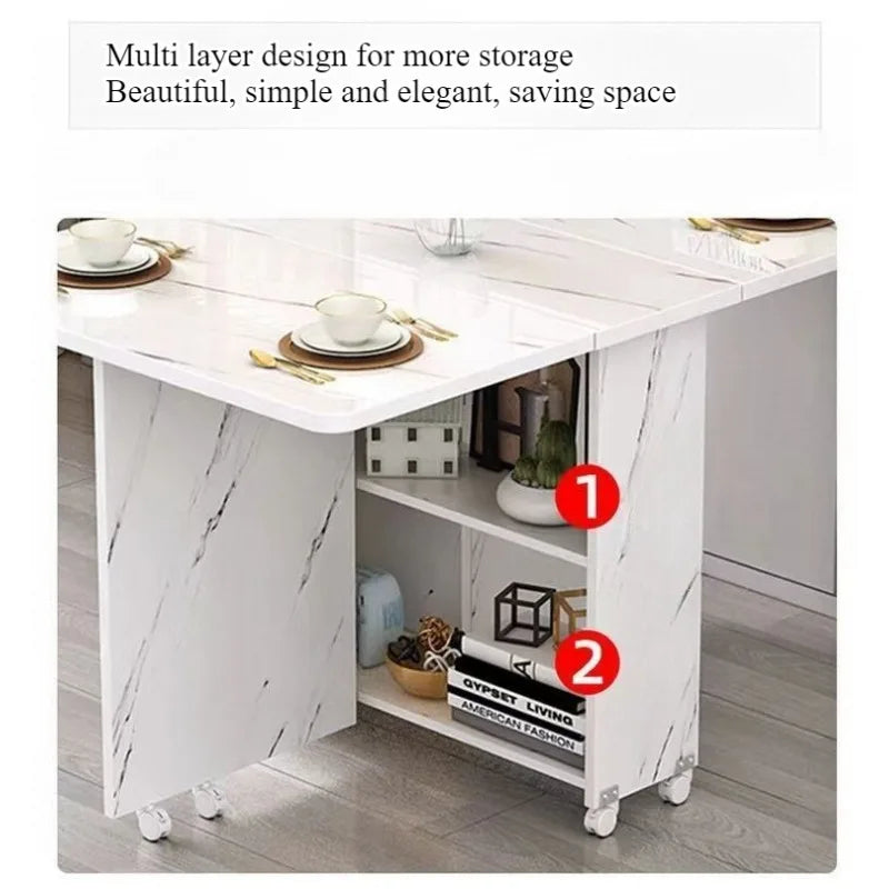 Foldable Rectangular Dining Table with Wheels – Space-Saving Multi-Functional Table for Small Apartments