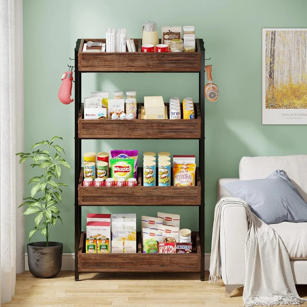 Tribesigns 4-Tier Wood Fruit & Vegetable Basket Stand
