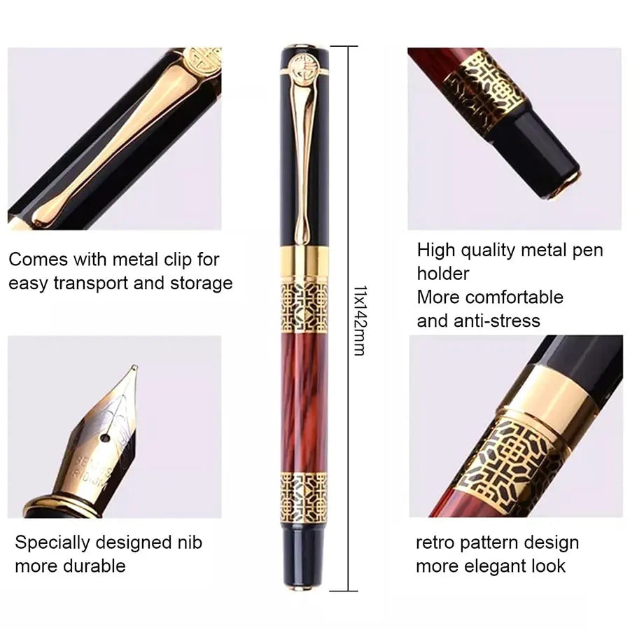 Retro Metal Fountain Pen with Replaceable Ink – Elegant Writing Gift (1–100pcs Set)