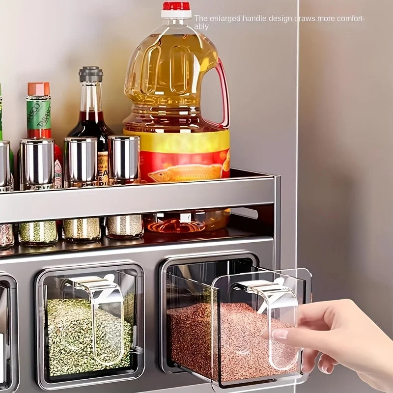 Wall-Mounted Spice Rack with 6 Containers – Rust-Resistant Alloy
