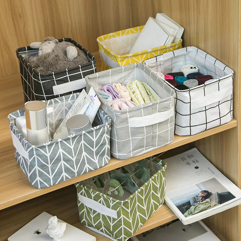 Small Foldable Canvas Storage Basket with Handle