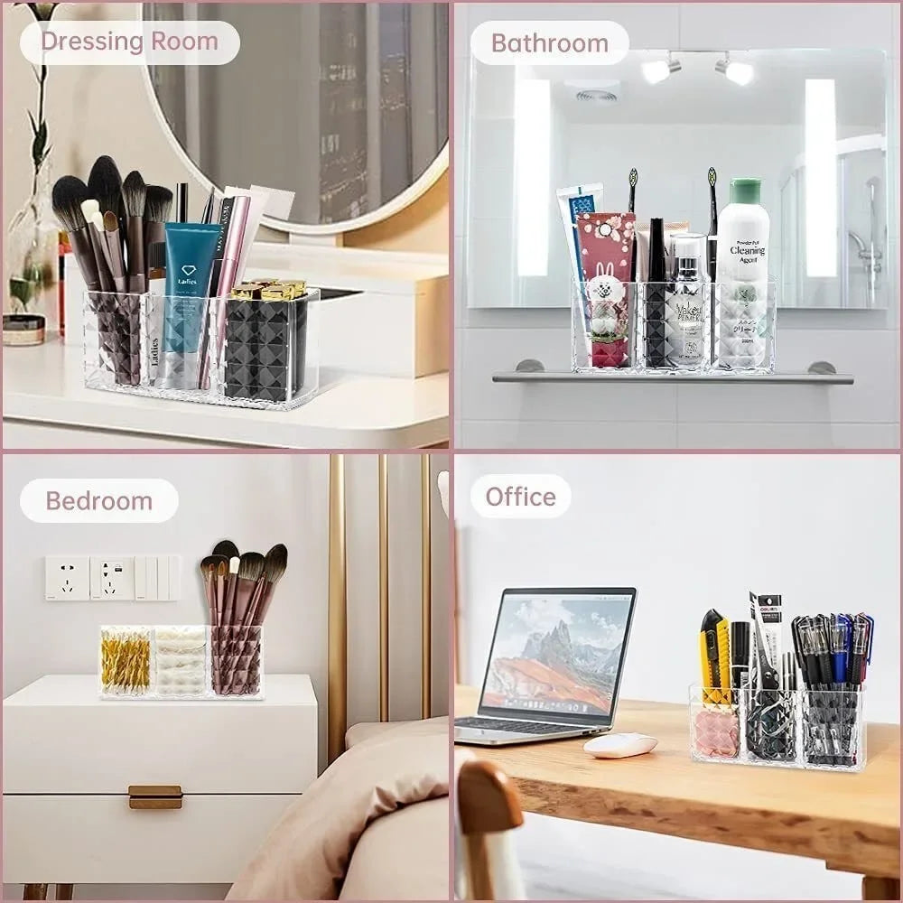 Clear Acrylic Makeup Brush & Lipstick Holder – Desk Cosmetic Organizer