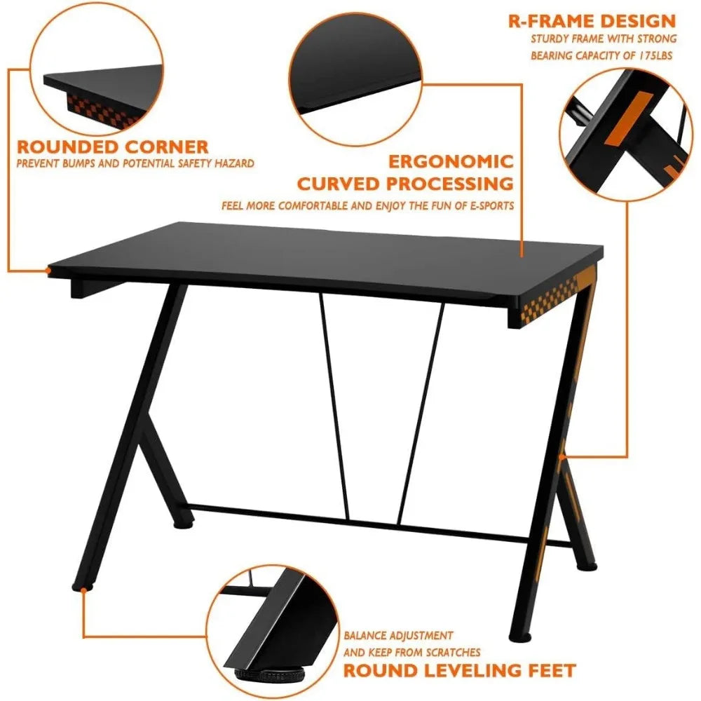 Gaming Desk & Chair Combo – Racing Style Workstation with Ergonomic High-Back Chair, Massage Lumbar Support & Headrest