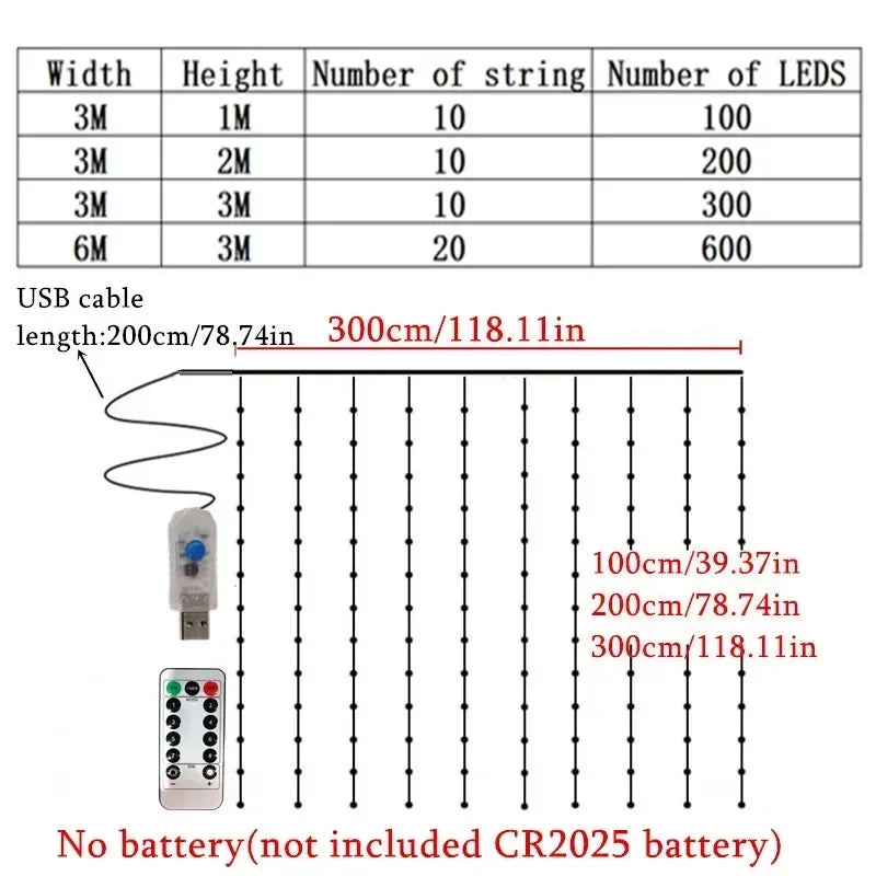 6M LED Fairy String Lights – USB Curtain Lights with 8 Modes for Outdoor & Holiday Decor