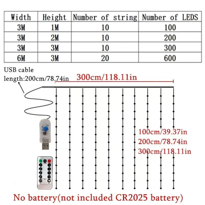 6M LED Fairy String Lights – USB Curtain Lights with 8 Modes for Outdoor & Holiday Decor