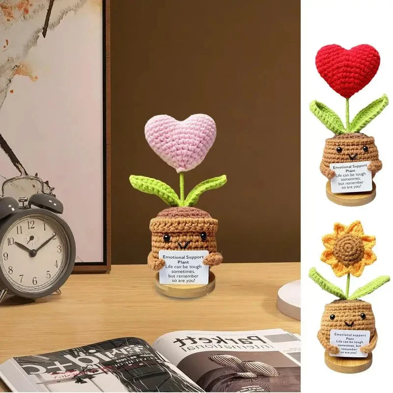 Positive Energy Heart Flower Hand-Woven Doll – Knitted Pocket Hug with Card