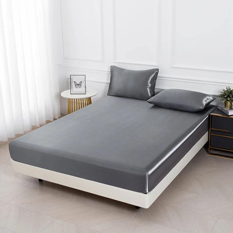 3PC Satin Fitted Sheet Set with Pillow Covers