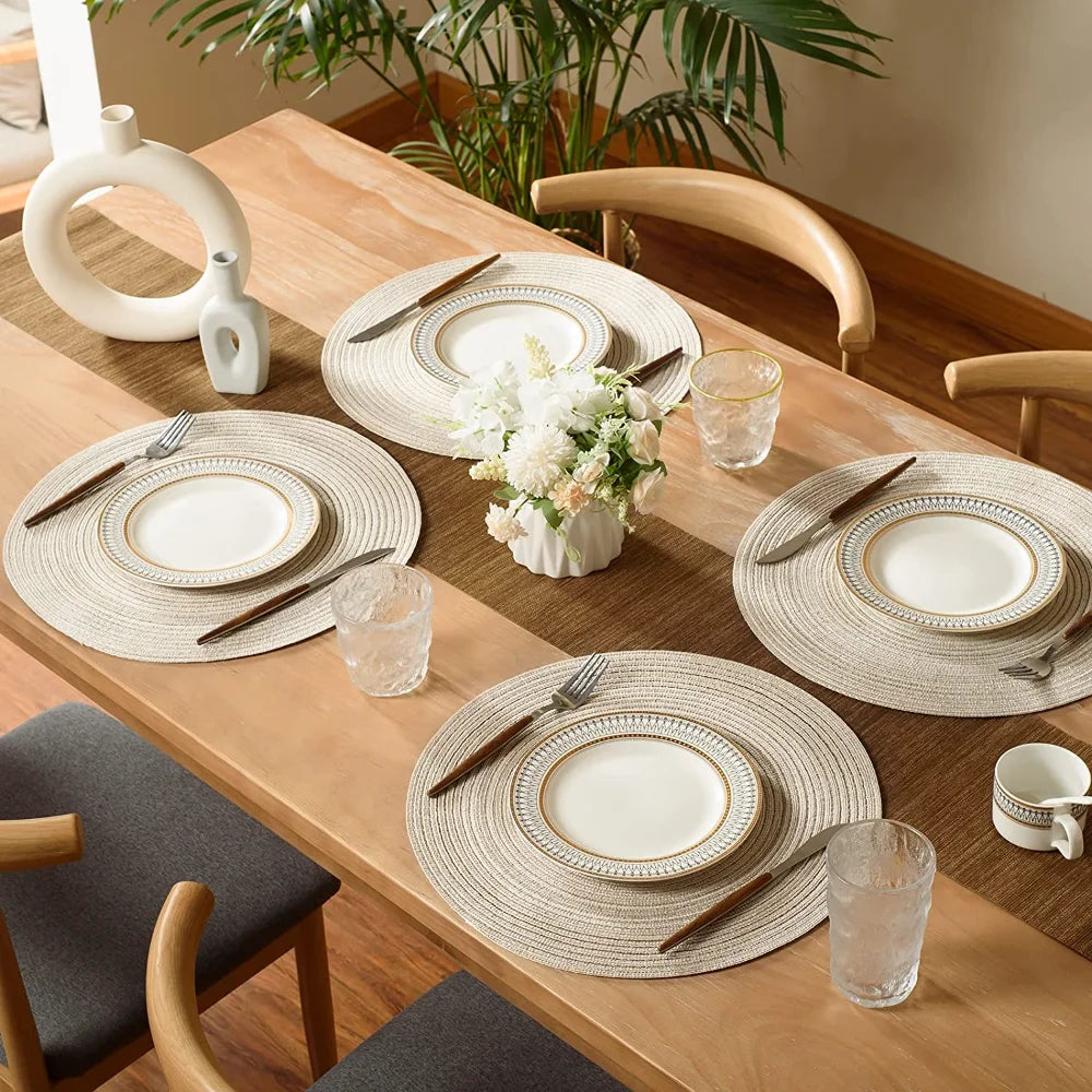 Set of 6 Round Braided Placemats – 34cm Washable Woven Heat-Resistant Table Mats